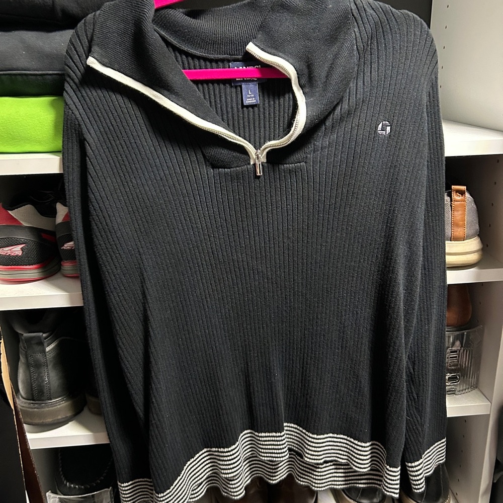 Lands' End Chase apparel Black and White Quarter-Zip Sweater